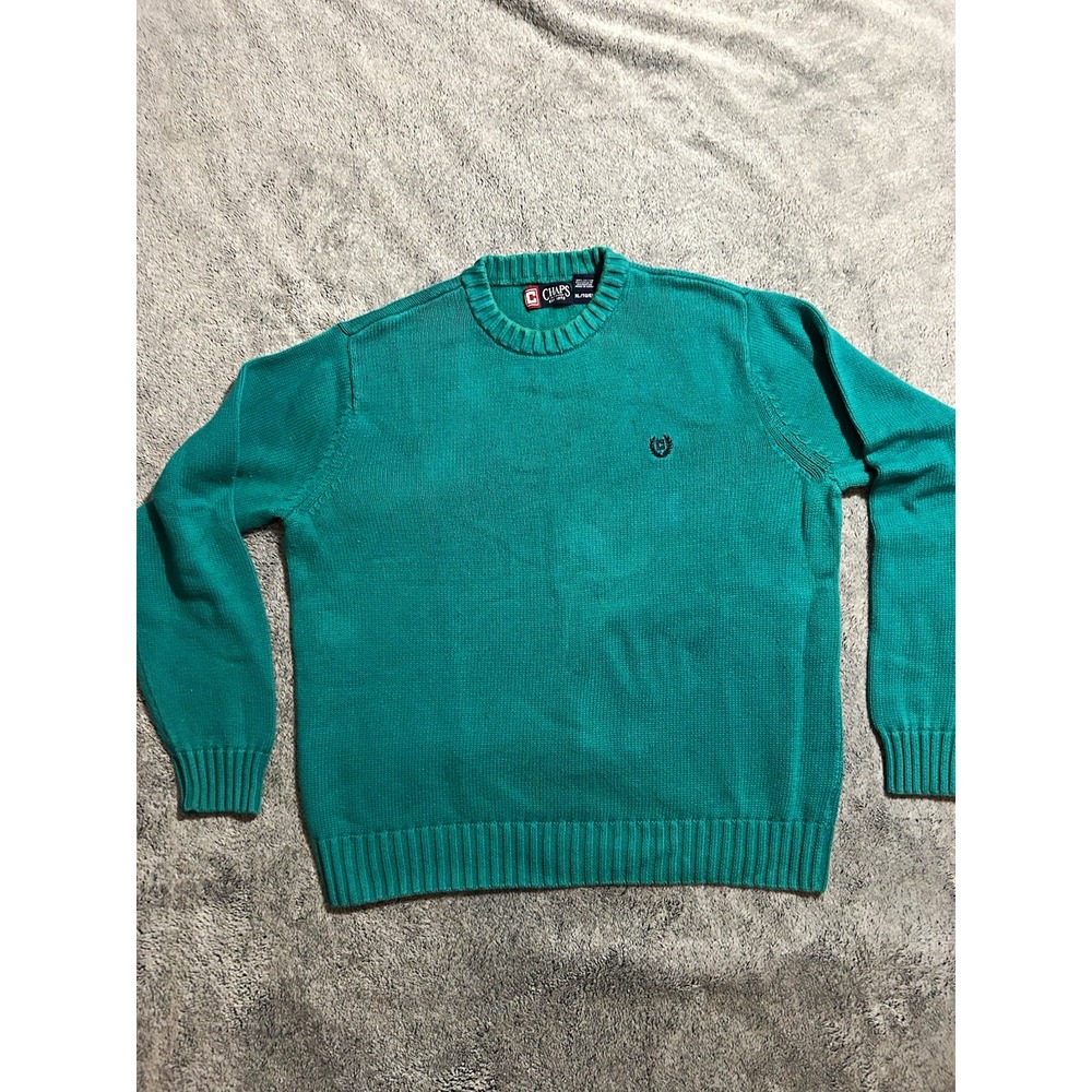 Chaps Men's XL Crewneck Sweater Teal Green 100% Cotton Embroidered Logo